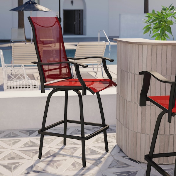 Flash Furniture Outdoor Stool - 30 inch Patio Bar Stool, Red, 2PK 2-ET-SWVLPTO-30-RD-GG - main